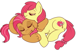 Size: 673x455 | Tagged: safe, artist:lulubell, character:apple bloom, character:babs seed, ship:appleseed, applecest, cuddling, female, incest, lesbian, shipping, simple background, snuggling, transparent background