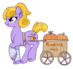 Size: 500x473 | Tagged: safe, artist:lulubell, g3, autumn crisp, cart, g3 to g4, generation leap, hearing aid, pumpkin, simple background, solo, transparent background