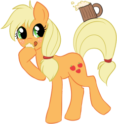 Size: 397x419 | Tagged: safe, artist:lulubell, character:applejack, cider, female, hatless, missing accessory, simple background, solo, tongue out, transparent background