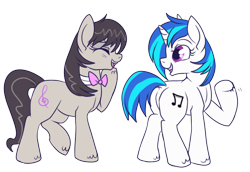 Size: 600x413 | Tagged: safe, artist:lulubell, character:dj pon-3, character:octavia melody, character:vinyl scratch, laughing, plot