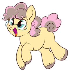 Size: 422x433 | Tagged: safe, artist:lulubell, oc, oc only, oc:party popper, parent:cheese sandwich, parent:pinkie pie, parents:cheesepie, curly hair, cute, foal, glasses, next generation, offspring, simple background, solo, transparent background, unshorn fetlocks