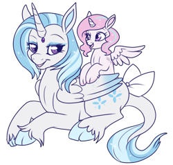 Size: 482x459 | Tagged: safe, artist:lulubell, character:majesty, character:princess celestia, species:alicorn, species:classical unicorn, species:pony, g1, g4, alicornified, cloven hooves, colored hooves, duo, female, filly, foal, leonine tail, mare, prone, race swap, simple background, transparent background, unshorn fetlocks