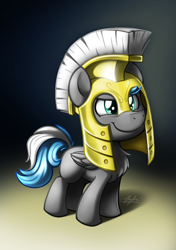 Size: 1280x1821 | Tagged: safe, artist:bcpony, oc, oc only, species:pegasus, species:pony, colt, helmet, male, oversized armor, royal guard, solo