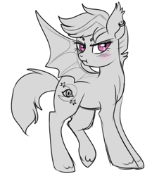 Size: 400x442 | Tagged: safe, artist:lulubell, oc, oc only, oc:night watch, species:bat pony, species:pony, blushing, pouting, simple background, white background