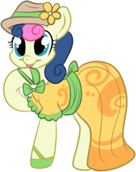 Size: 299x377 | Tagged: safe, artist:lulubell, character:bon bon, character:sweetie drops, species:earth pony, species:pony, clothing, dress, female, flower, hat, hooves, mare, simple background, solo, transparent background