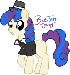 Size: 309x335 | Tagged: safe, artist:lulubell, oc, oc only, oc:blue jazz, parent:rarity, parent:sapphire shores, species:earth pony, species:pony, clothing, female, filly, foal, hat, magical lesbian spawn, next generation, offspring, parents:rarishores, simple background, solo, transparent background