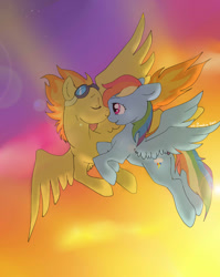 Size: 700x878 | Tagged: safe, artist:lulubell, character:rainbow dash, character:spitfire, ship:spitdash, female, flying, goggles, lesbian, shipping