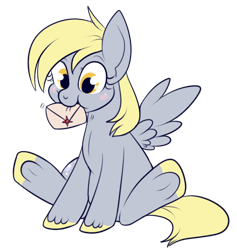 Size: 480x506 | Tagged: safe, artist:lulubell, character:derpy hooves, species:pegasus, species:pony, :t, cute, derpabetes, diabetes, featured on derpibooru, female, hoof polish, horses doing horse things, letter, mare, mouth hold, nail polish, nom, simple background, sitting, smiling, solo, transparent background, underhoof, unshorn fetlocks, weapons-grade cute