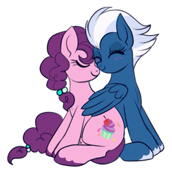 Size: 519x513 | Tagged: safe, artist:lulubell, character:night glider, character:sugar belle, species:pegasus, species:pony, species:unicorn, ship:sugarglider, episode:the cutie map, g4, my little pony: friendship is magic, blushing, female, lesbian, mare, nuzzling, shipping, simple background, transparent background