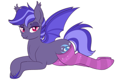 Size: 722x500 | Tagged: safe, artist:lulubell, oc, oc only, oc:night watch, species:bat pony, species:pony, clothing, female, mare, simple background, socks, solo, striped socks, transparent background