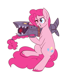Size: 496x613 | Tagged: safe, artist:lulubell, character:pinkie pie, crossover, female, gun, jinx (league of legends), league of legends, simple background, solo, transparent background