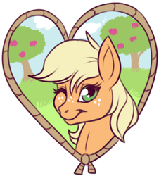 Size: 331x351 | Tagged: safe, artist:lulubell, character:applejack (g1), g1, bust, rope, simple background, smiling, solo, transparent background, wink
