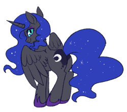 Size: 593x522 | Tagged: safe, artist:lulubell, character:nightmare moon, character:princess luna, species:alicorn, species:pony, eyeshadow, female, looking at you, looking back, makeup, mare, missing accessory, moonbutt, nightmare moonbutt, plot, simple background, solo, transparent background