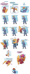 Size: 1632x4000 | Tagged: safe, artist:siden, character:rainbow dash, character:scootaloo, oc, oc:plume, oc:prism wing, species:anthro, species:pegasus, species:pony, alternate universe, awkward, comic, eye sparkles, golden boy, sparkles, stopwatch, ultimare universe, wingding eyes, wings