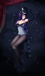 Size: 2089x3508 | Tagged: safe, artist:the-park, character:rarity, g4, clothing, costume, curtains, evening gloves, humanized, moulin rouge, stockings, swing, top hat