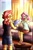 Size: 1600x2400 | Tagged: safe, artist:coiris, character:fluttershy, character:sunset shimmer, fanfic:playing house, series:who we become, ship:sunshyne, g4, my little pony:equestria girls, book, commission, couch, curtains, cute, fanfic, fanfic art, female, females only, lesbian, plushie, shipping, sitting, standing, sunfish, table