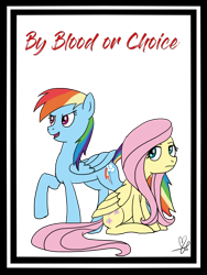 Size: 600x800 | Tagged: safe, artist:dessert, character:fluttershy, character:rainbow dash, species:pegasus, species:pony, fanfic:by blood or choice, series:who we become, g4, fanfic, fanfic art, fanfic cover, female, females only, mare, simple background, transparent background, unamused