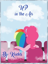 Size: 624x821 | Tagged: safe, artist:dessert, character:pinkie pie, character:rainbow dash, species:earth pony, species:pegasus, species:pony, fanfic:up in the air, series:who we become, ship:pinkiedash, g4, fanfic, fanfic art, fanfic cover, female, females only, from behind, lesbian, mare