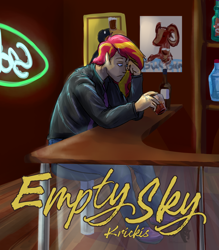 Size: 1280x1459 | Tagged: safe, artist:pasu-chan, character:sunset shimmer, species:human, fanfic:empty sky, series:who we become, g4, alcohol, alcoholism, bar, fanfic, fanfic art, fanfic cover, female, females only, solo, solo female