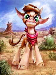 Size: 675x900 | Tagged: safe, artist:tsitra360, community related, character:arizona cow, species:cow, them's fightin' herds, bandana, cloven hooves, female, looking at you, signature, solo