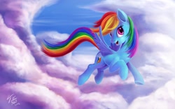 Size: 1920x1200 | Tagged: safe, artist:tsitra360, character:rainbow dash, species:pegasus, species:pony, cloud, cloudy, cutie mark, female, flying, wings