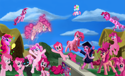 Size: 1989x1200 | Tagged: safe, artist:tsitra360, character:pinkie pie, episode:too many pinkie pies, g4, my little pony: friendship is magic, balloon, clones, fun fun fun