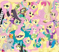 Size: 1024x915 | Tagged: safe, artist:tsitra360, character:discord, character:flutterbat, character:fluttershy, character:saddle rager, oc, oc:vanna melon, species:bat pony, species:seapony (g4), .mov, episode:bats!, episode:discordant harmony, episode:magic duel, episode:make new friends but keep discord, episode:power ponies, episode:the cutie re-mark, g4, my little pony: friendship is magic, my little pony:equestria girls, alternate hairstyle, alternate timeline, animal costume, bee costume, bunny costume, butter, celena butterfly, chicashy, chrysalis resistance timeline, clothing, costume, discorded, evil fluttershy, five nights at freddy's, flutterbitch, flutterbutter, flutterchica, fluttergoth, food, funko pop!, hipstershy, jumbled mess, modelshy, movie, multeity, pony.mov, princess fluttershy, race swap, rainbow power, seaponified, seapony fluttershy, severeshy, so much flutter, species swap, star vs the forces of evil, vanna melon, vannamelon