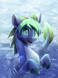 Size: 900x1201 | Tagged: safe, artist:tsitra360, oc, oc:seabreeze, species:pony, species:seapony (g4), commission, cute, digital art, ocean, open mouth, signature, solo, speedpaint available, swimming