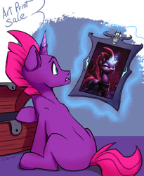 Size: 1200x1463 | Tagged: safe, artist:tsitra360, character:fizzlepop berrytwist, character:tempest shadow, species:pony, species:unicorn, blank flank, chest, female, magic, magic aura, picture frame, prosthetic horn, prosthetics, solo, tempest gets her horn back