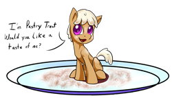 Size: 1925x1103 | Tagged: safe, artist:tsitra360, oc, oc only, oc:pastry treat, species:pony, cute, happy, micro, plate, solo