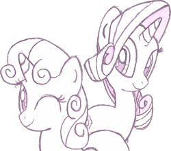 Size: 725x637 | Tagged: safe, artist:boulderthedragon, character:rarity, character:sweetie belle, lineart, wink