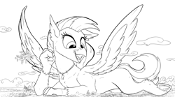 Size: 6426x3580 | Tagged: safe, artist:tsitra360, character:silverstream, species:classical hippogriff, species:hippogriff, absurd resolution, canterlot, cloudsdale, commission, equestria, female, giantess, gigastream, lineart, macro, ponyville, school of friendship, sketch, solo, twilight's castle, underhoof