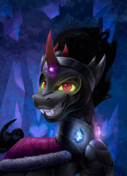 Size: 2500x3469 | Tagged: safe, artist:tsitra360, character:king sombra, character:princess cadance, character:princess flurry heart, character:shining armor, species:alicorn, species:pony, species:unicorn, bad end, bust, captured, crystal, glowing eyes, high res, horn, horn ring, lineart, micro, portrait, trapped