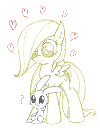 Size: 900x1146 | Tagged: safe, artist:boulderthedragon, character:angel bunny, character:fluttershy, filly, lineart, question mark, sketch
