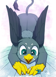Size: 2500x3430 | Tagged: safe, artist:tsitra360, character:gabby, character:gallus, character:gilda, character:greta, species:griffon, cute, female, gabbybetes, gradient background, high res, macro, male, micro, open mouth, shrunken, size difference, smiling, squawk