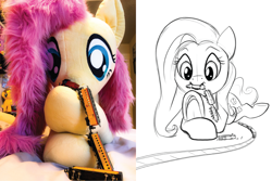 Size: 2400x1600 | Tagged: safe, artist:natureshy, artist:tsitra360, character:fluttershy, species:pegasus, species:pony, cute, destruction, giant pony, imminent vore, irl, macro, macro/micro, photo, plushie, shyabetes, train