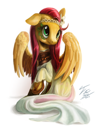 Size: 800x973 | Tagged: safe, artist:tsitra360, character:fluttershy, clothing, dress, flower, flower in hair, hippieshy