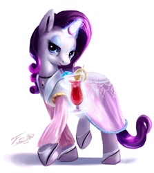 Size: 1200x1346 | Tagged: safe, artist:tsitra360, character:rarity, alternate hairstyle, clothing, cocktail, dress, drink, female, magic, solo