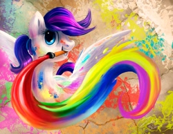 Size: 1920x1490 | Tagged: safe, artist:tsitra360, oc, oc only, oc:blank canvas, bronycon, paint, paint on feathers, paint on fur, paintbrush, solo