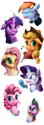 Size: 800x2253 | Tagged: safe, artist:tsitra360, character:applejack, character:fluttershy, character:pinkie pie, character:rainbow dash, character:rarity, character:spike, character:twilight sparkle, adorkable, bib, braces, burnt, candy cane, candy necklace, cute, dork, earbuds, flower in hair, gem, lipstick, magic, mane seven, mane six, on fire, teenager, tongue out, younger