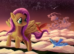Size: 1573x1152 | Tagged: safe, artist:tsitra360, character:fluttershy, species:bird, cloudsdale