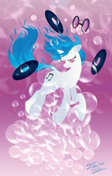 Size: 900x1417 | Tagged: safe, artist:tsitra360, character:dj pon-3, character:vinyl scratch, bubble, female, records, solo