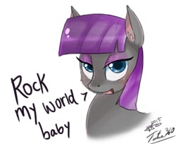 Size: 472x386 | Tagged: safe, artist:mrscurlystyles, artist:tsitra360, character:maud pie, species:earth pony, species:pony, cheek fluff, cute, dialogue, ear fluff, female, mare, pun, rock, smiling, solo, that pony sure does love rocks, when she smiles