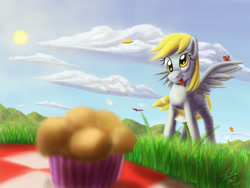 Size: 900x675 | Tagged: safe, artist:tsitra360, character:derpy hooves, species:pegasus, species:pony, female, mare, muffin, solo
