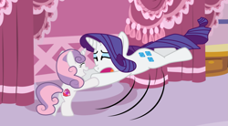Size: 2207x1218 | Tagged: safe, artist:dr-insean, artist:estories, character:rarity, character:sweetie belle, species:pony, bipedal, cutie mark, eyes closed, female, filly, sisters, swinging, the cmc's cutie marks