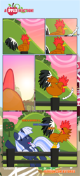 Size: 1919x4225 | Tagged: safe, artist:estories, oc, oc only, oc:silverlay, species:pony, species:rooster, species:unicorn, comic:a(pple)ffection, absurd resolution, comic, female, fence, mare, sweet apple acres
