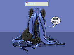 Size: 4000x3000 | Tagged: safe, artist:estories, oc, oc only, oc:neigh sayer, species:earth pony, species:pony, ask, deviantart, female, hair over eyes, long mane, mare, sitting, solo