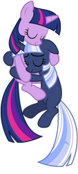 Size: 4602x10176 | Tagged: safe, artist:estories, character:twilight sparkle, oc, oc:silverlay, species:pony, species:unicorn, absurd resolution, eyes closed, female, hug, mare, simple background, transparent background