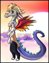 Size: 3158x4082 | Tagged: safe, artist:estories, oc, oc only, oc:alice, species:draconequus, absurd resolution, cloud, draconequified, solo, species swap, sun