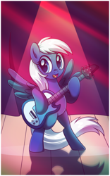 Size: 3458x5533 | Tagged: safe, artist:estories, oc, oc only, oc:frosty twinkle, species:pegasus, species:pony, bipedal, female, guitar, high res, mare, solo, spotlight
